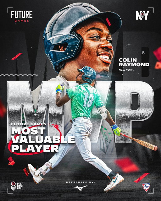 𝟐𝟎𝟐𝟔 𝐅𝐮𝐭𝐮𝐫𝐞 𝐆𝐚𝐦𝐞𝐬: 𝗠𝗩𝗣 🥇
🔋: @MizunoSportsUSA

'28 OF @ColinRaymond_ (NY) takes home #PBFG26 MVP honors after slugging a record 3️⃣ homers in 3️⃣ games for Team @PrepBaseballNY. 👏💣

Raymond also ran a 6.6 and was up to 1️⃣0️⃣2️⃣+ off the bat in-game (98.3 avg on balls put in play). 

Simply an outlandish performance from the empire state native. 🫡

@ShooterHunt | @LakePointSports