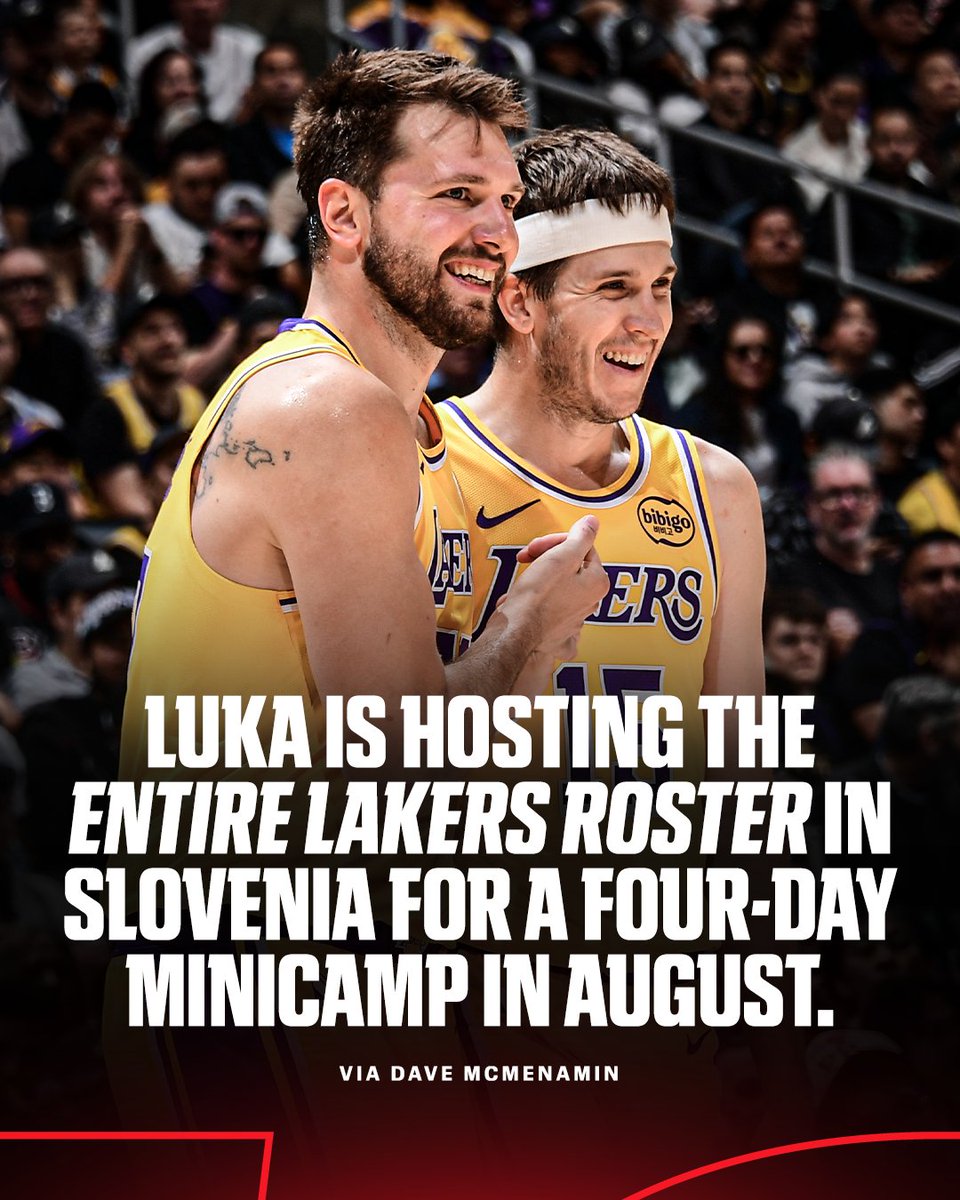 W LUKA BRINGING THE LAKERS TO HIS HOMELAND 🇸🇮🔥

Luka Doncic is hosting the entire Lakers roster in Slovenia for a four-day minicamp in August, featuring workouts, golf, sightseeing in Ljubljana and some team bonding ahead of training camp, sources tell @mcten. 