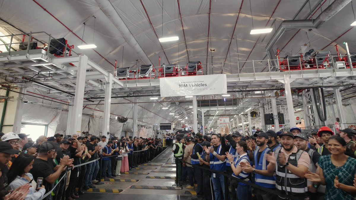 Produced our 10 millionth Tesla globally at Fremont Factory this week!

Only 6 years ago, Fremont Factory made our 1 millionth vehicle 