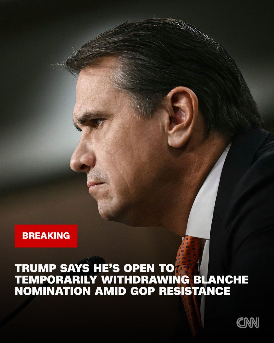 Trump says he's open to temporarily withdrawing Todd Blanche as his attorney general nominee amid resistance from two key GOP senators. https://t.co/4bVmYy6qoU 