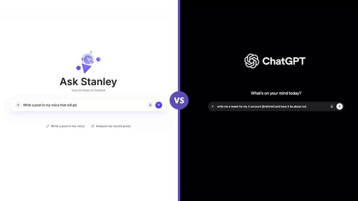 Stanley is trained on viral formats, and your own voice.

Connect your socials and Stanley will write your next banger, and store insights for the next one. 