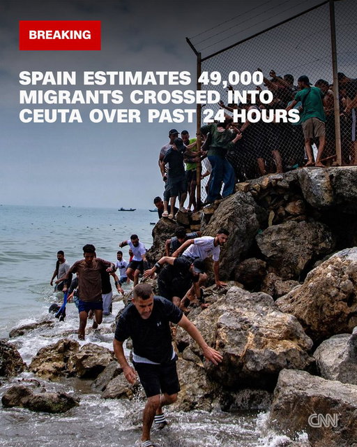 Spain estimates 49,000 migrants crossed from Morocco into its North African territory Ceuta in a single day. https://t.co/I4pxZnzOBU 