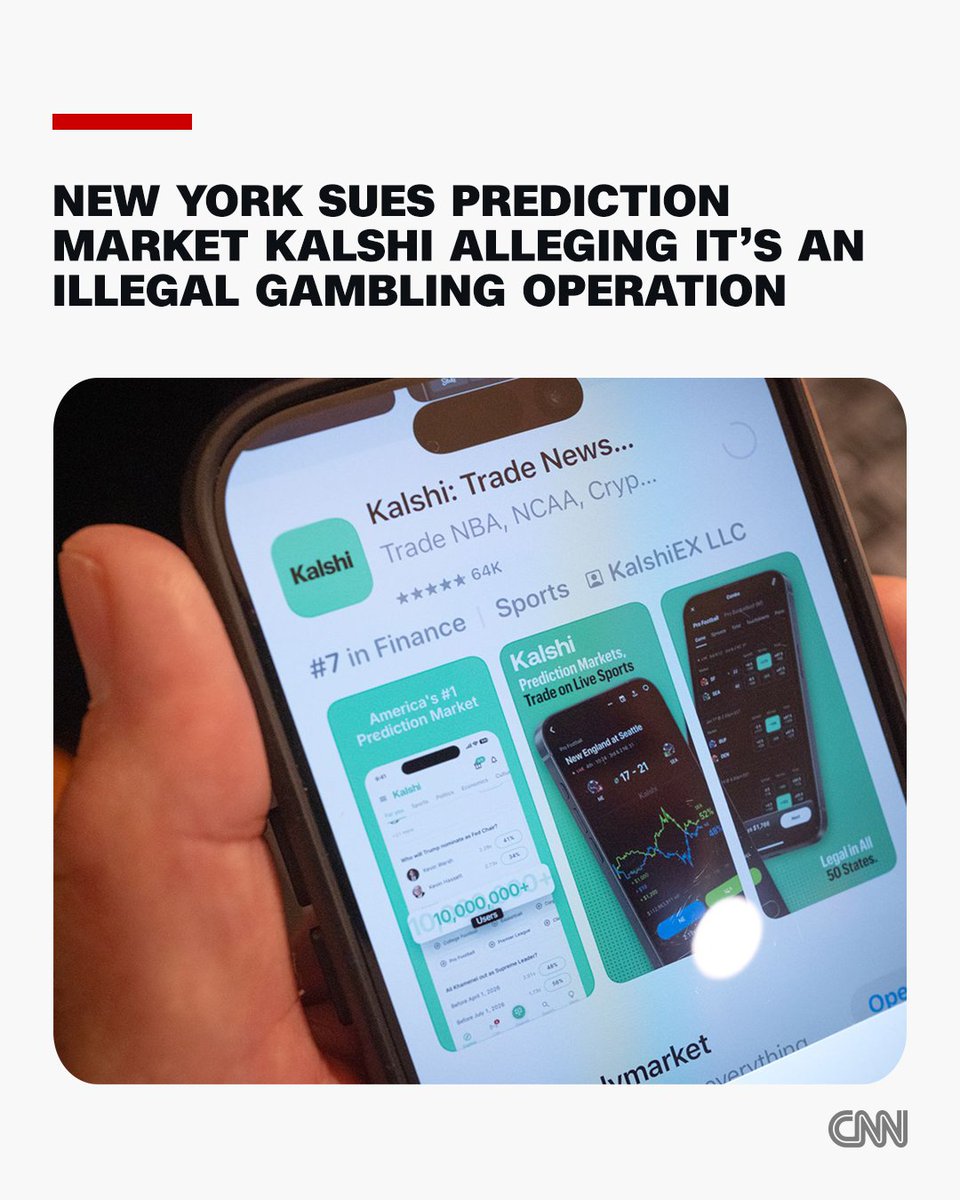 The New York attorney general's office is suing Kalshi, one of the largest prediction markets, alleging it's running an illegal gambling operation in the state. https://t.co/OvMz8VTQUu 