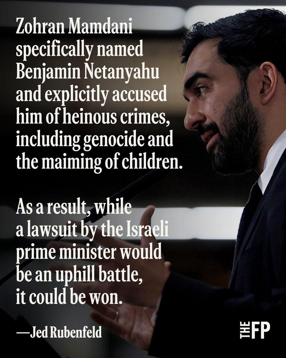 Mayor Zohran Mamdani’s lies about Israel’s war in Gaza expose the mayor to a libel suit. 

Yale law professor Jed Rubenfeld breaks down the most important legal questions Israeli prime minister Benjamin Netanyahu must weigh.

Read his full analysis here: https://t.co/7ZTkSmcr92 