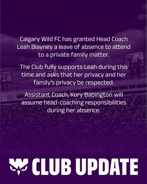 Our thoughts are with Leah and her family.⁠
Calgary Wild FC will provide an update when appropriate. 