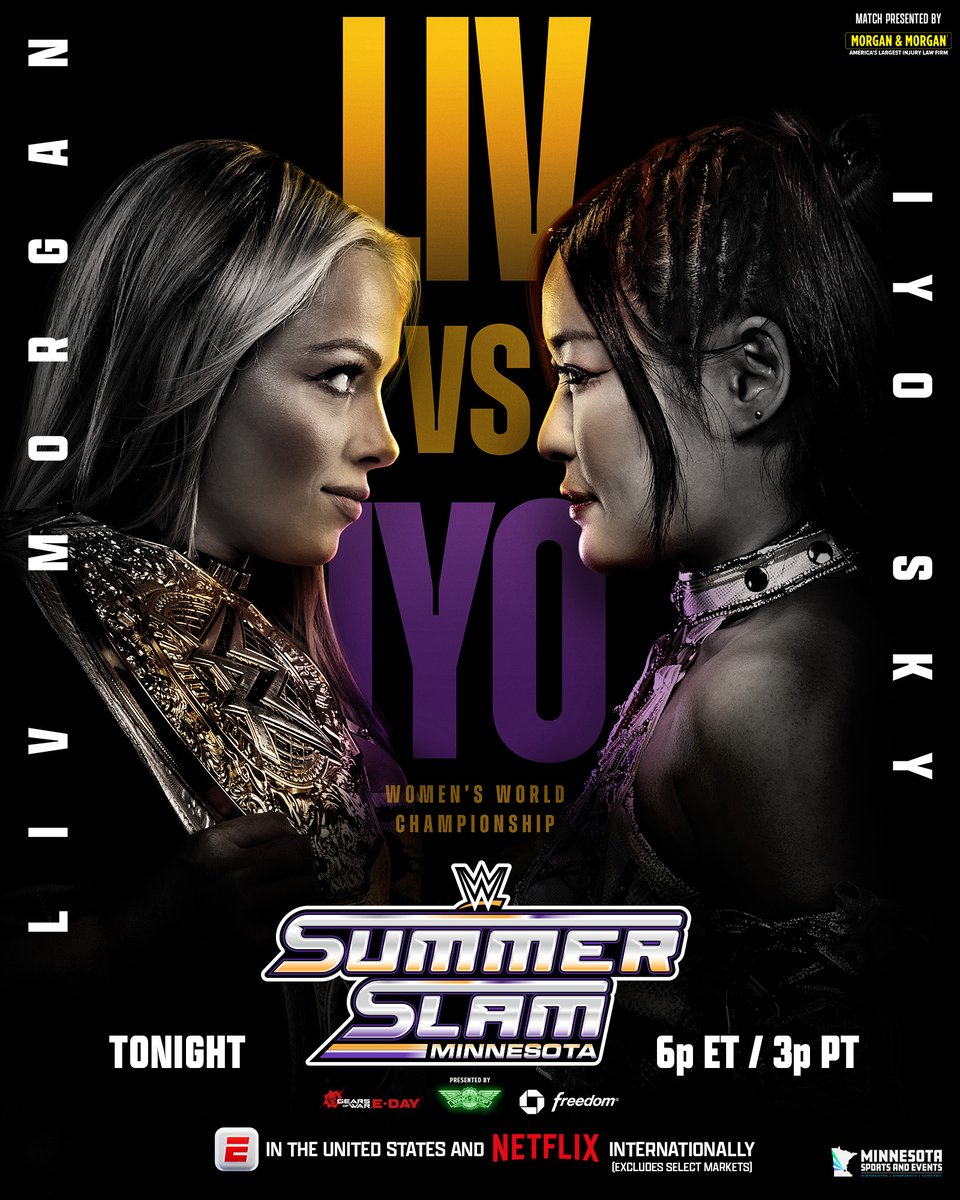 .@YaOnlyLivvOnce will defend the Women's World Championship against @Iyo_SkyWWE TONIGHT at #SummerSlam! 

#SummerSlam streams TONIGHT at 6PM ET/3PM PT on the @espn App with ESPN Unlimited! 