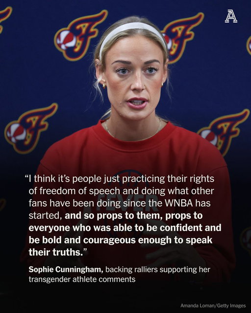 Speaking for the first time since ralliers began assembling in support of her stance against transgender participation in women’s sports, Indiana Fever guard Sophie Cunningham said this was an opportunity for the WNBA to uphold its values of diversity and inclusion.

https://t.co/pBveBOSQYA
