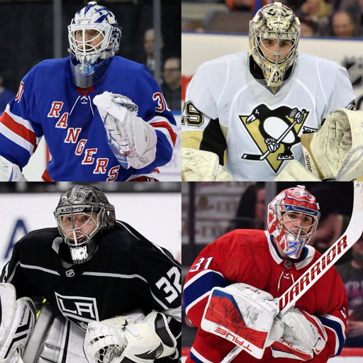 All 4 goalies in their prime, rank them 1-4:

Henrik Lundqvist
Marc-André Fleury
Jonathan Quick
Carey Price 