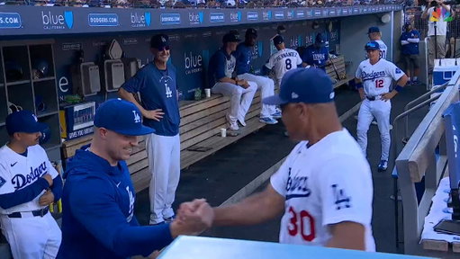 Tarik Skubal meets his new @Dodgers manager and teammates during #SundayNightBaseball! 