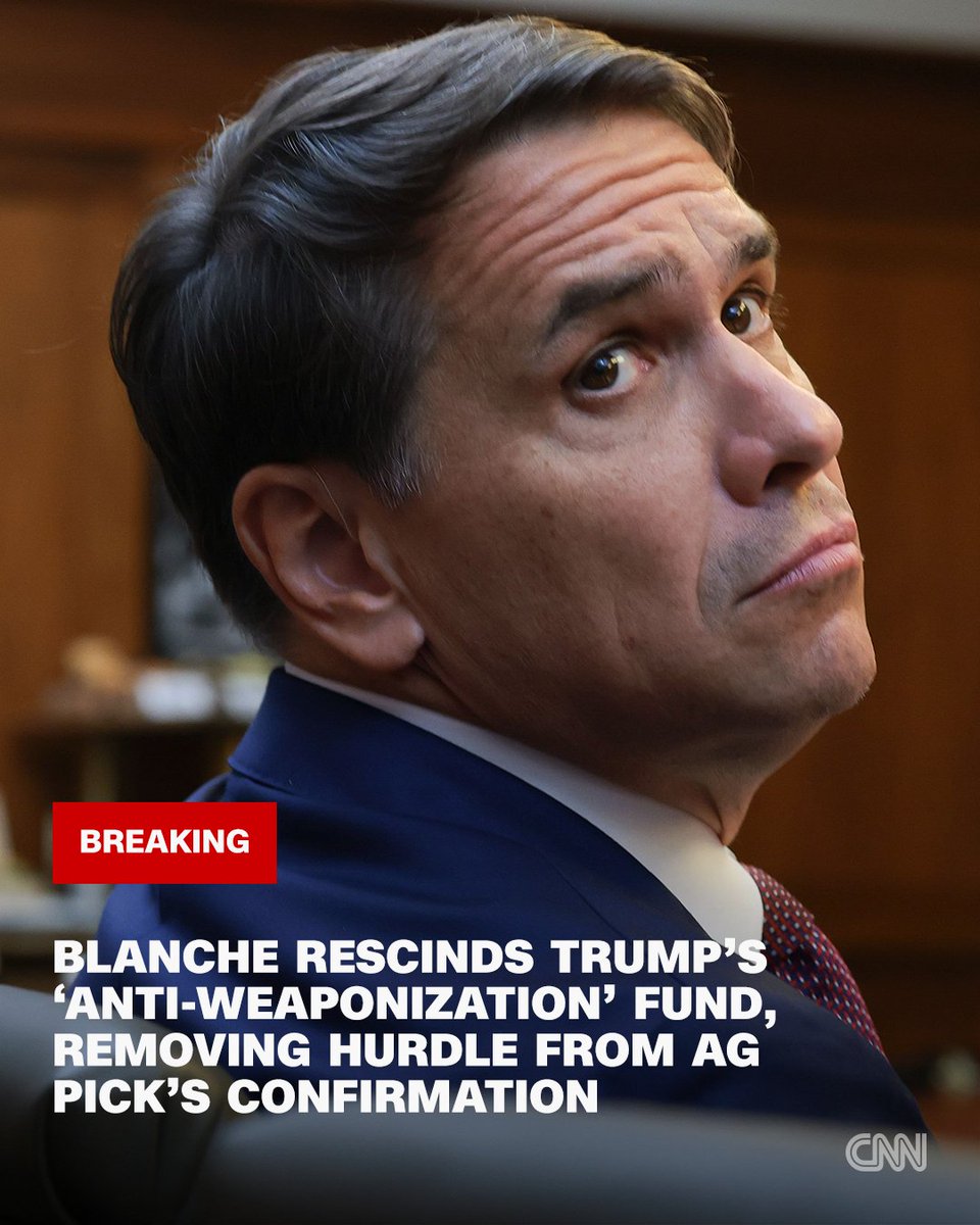 Donald Trump's nominee for attorney general, Todd Blanche, said late Sunday he is formally rescinding the president's $1.8 billion "anti-weaponization fund," after Senate Republicans threatened to block his nomination over the controversial agreement. https://t.co/4ARdhV2H37 