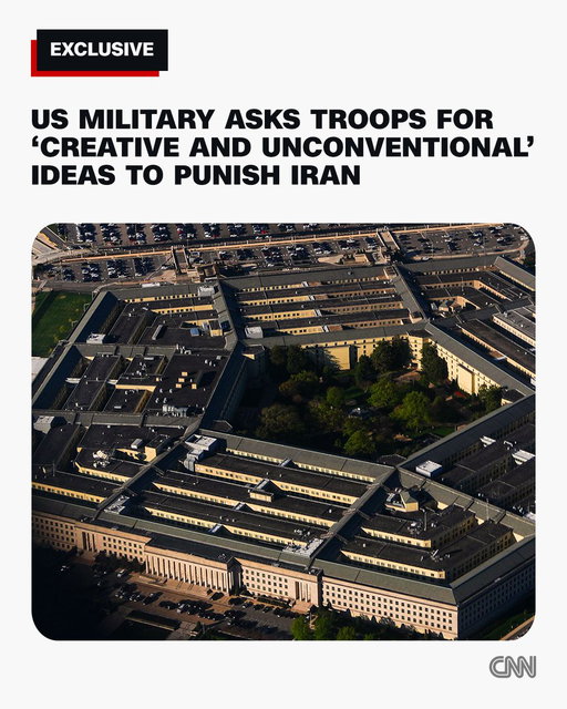 Exclusive: The request from a senior officer at the US military command carrying out President Donald Trump's war with Iran came in an email: We need ideas.

"We are looking for new creative and unconventional ways to pressure and punish Iran," an officer in US Central Command's intelligence branch wrote in a message sent Wednesday to a broad group of military analysts, according to a source. https://cnn.it/452ggHW