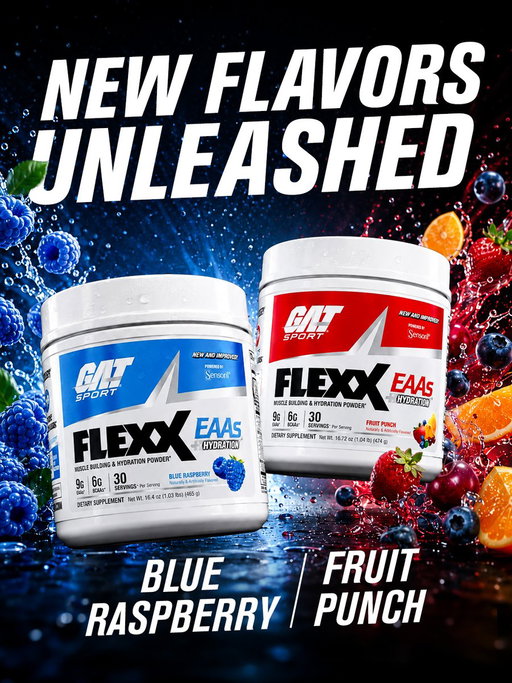 The new flavors you’ve all been asking for are here. Blue Raspberry and Fruit Punch FLEXX EAAs are available now at http://gatsport.com/! Get 20% off automatically at checkout from August 3–31 ⚡️😎 