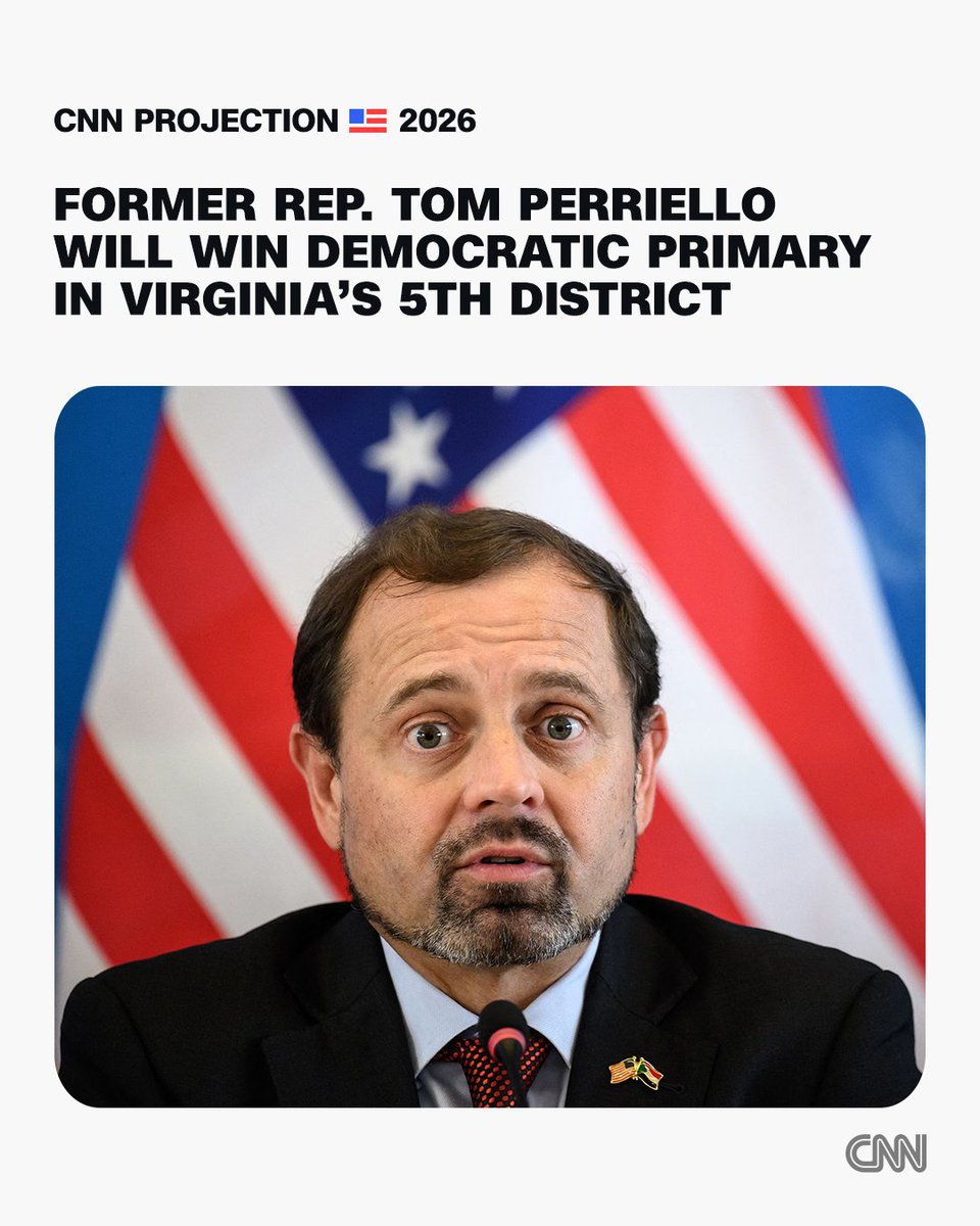 Former Rep. Tom Perriello will win the Democratic primary in Virginia's 5th Congressional District, CNN's Decision Desk projects. Follow live updates: https://t.co/39WOZeJh1E 