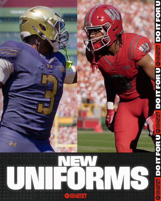 In Thursday’s #CFB27 Title Update:

👔 New uniforms
📋 More NIL coaches
🎮 Blocking + pass rush logic improvements

And much more. Here’s the full breakdown. 
🔗: https://x.ea.com/91365 