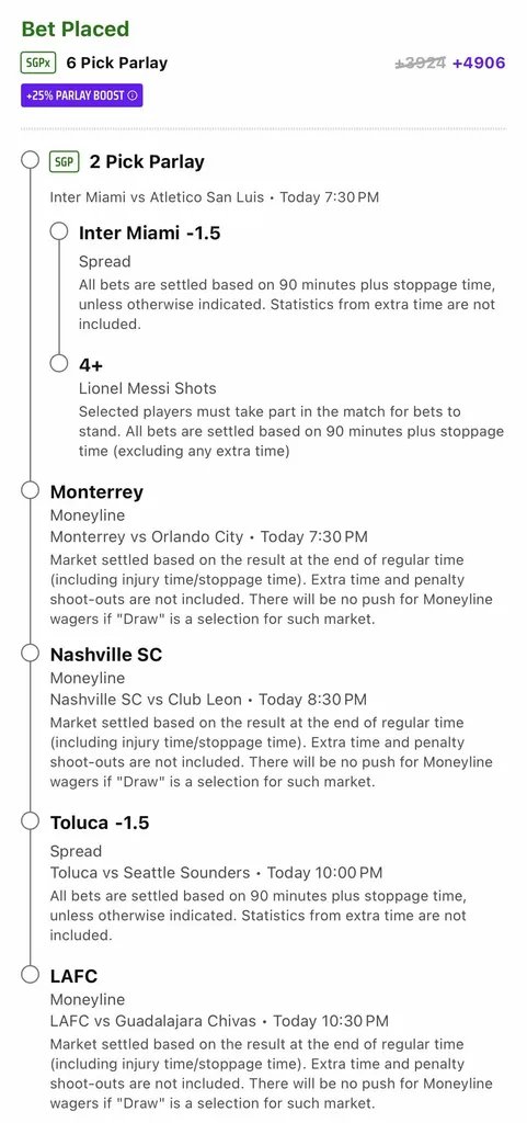 Leagues Cup Full Slate Lotto (+3900) 🇺🇸🇲🇽⚽️

❤️6 Likes for a  Little Builder for Tonight 
💰$100 to 1 person who likes WHEN we smack. 

Need my damn Jordan Flu game night right here. Here is a full slate lotto for tonight! 