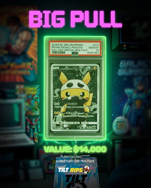 Someone just pulled the PSA 10 Team Skull Pikachu valued at $14,000 from a $10 Pokémon Mini Pack! ⚡️

The craziest part? That was their 3rd ever pack rip. 