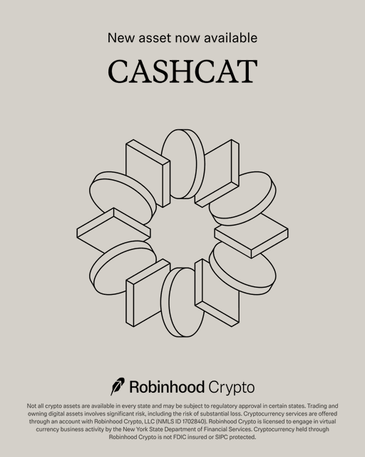 New asset now available to trade in the app and on Robinhood Legend.

$CASHCAT (Cash Cat) 