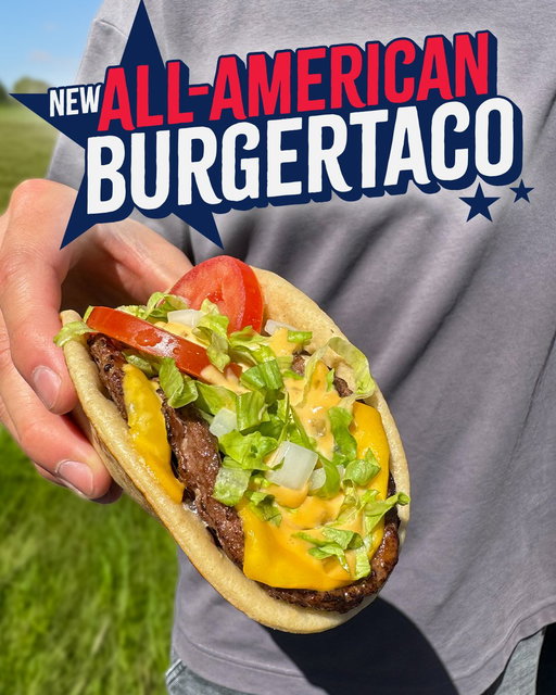Part burger. Part taco. Fully Del. The NEW All-American Burgertaco is here. 🇺🇸 