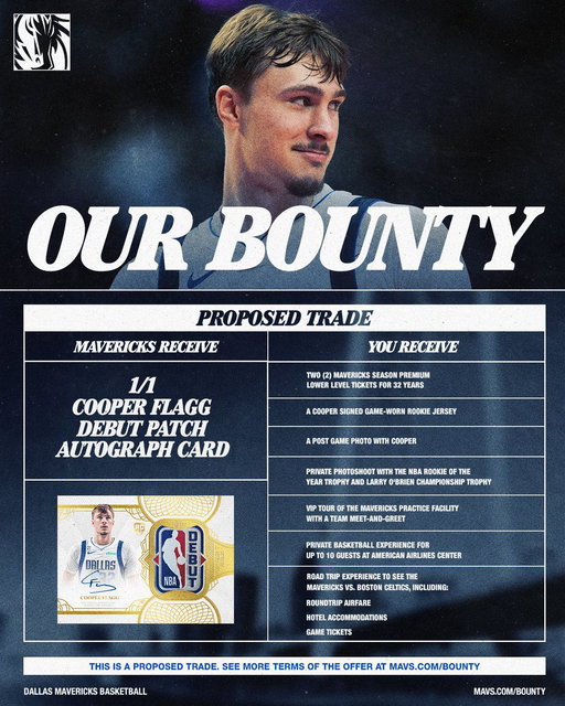 WANTED: THE ONE OF ONE.

The Cooper Flagg Rookie Debut Patch Autograph Card is officially out there.

If you have it, we want it. Claim the bounty. Good luck! #MFFL 