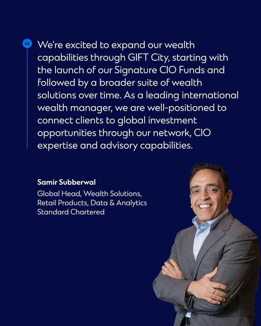 As affluent investors increasingly look beyond their home markets, access to globally diversified investment opportunities matters more than ever.

We will be launching our Signature CIO Funds in Gujarat International Finance Tec-City (GIFT City), India's international financial services hub, following an in-principle approval from the International Financial Services Centres Authority (IFSCA).

Since launching in 2022, our Signature CIO Funds have attracted more than USD5 billion in assets under management. Available across 12 markets, including our Private Banking centres, they provide clients with access to diversified multi-asset portfolios shaped by our CIO investment strategies.

Read more about the announcement: https://www.sc.com/en/press-release/standard-chartered-to-launch-signature-cio-funds-from-gift-city/