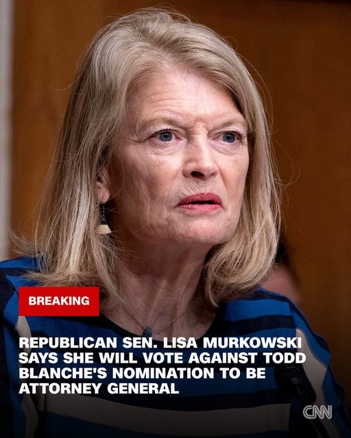 Republican Sen. Lisa Murkowski says she will vote against Todd Blanche's nomination to be attorney general, narrowing his path to confirmation.
https://t.co/UV9gPuNmgf 