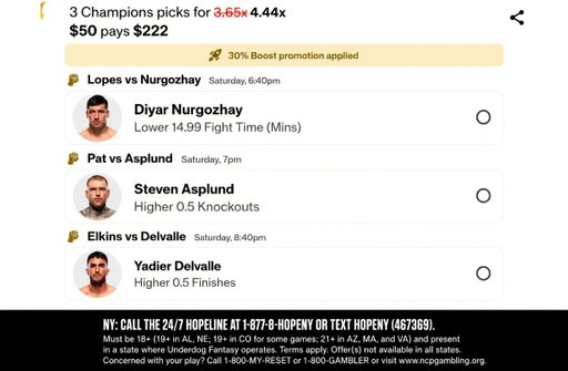 Saturday's UFC Fight Night picks. Swept the HOF game last night. Let's do it with tomorrow's UFC. Longshot on here also. 
Use code ZIRK and get $50 in funds after your first $5 entry. 
https://t.co/Lo9ADLY3ri
#UDpartner 