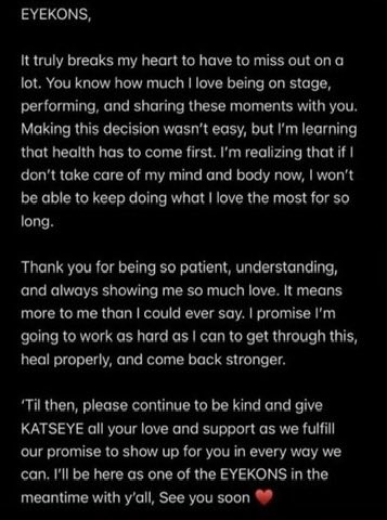 KATSEYE's Sophia announced she's taking a temporary hiatus to focus on her mental health and well-being. 