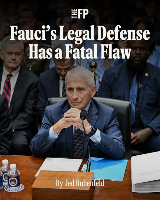 Anthony Fauci invoked the Fifth Amendment 111 times to avoid lying under oath. But the law says pleading the Fifth can’t be used to dodge perjury, writes Yale Law School professor @Jed_Rubenfeld.

“Many legal experts have argued that Fauci is in the clear,” he writes. “They’re wrong.”

Read the full analysis here: https://t.co/nrsSakXlty