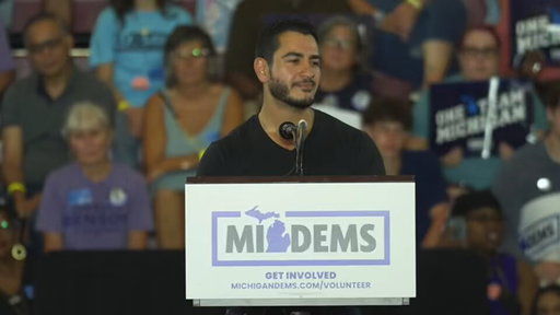 El-Sayed: Now Mike, I'm just going to remind you: if you don't know how to say the name, keep the name out your damn mouth. Or just call me Abdul. But I got some opinions about his name. See, it's very fitting for him: Rogers.

Cause that's his answer every time a corporation or Donald Trump tells him to do something.

"Mike, we need you to put a data center in the backyard." — "Roger!"

"Mike, we need you to hike their prescription drug prices." — "Roger!"

"Mike, we need you to rubber-stamp this war we shouldn't be fighting." — "Roger!"

"Mike" — and this one's Donald Trump — "I need you to lick these boots." — "Roger!"

And I think—I think I speak for all of us here in Michigan when I say that we are done with Rogers. Go back to Florida where you belong!