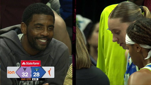 Kyrie Irving is sitting courtside to support Paige Bueckers and the @DallasWings 👏


