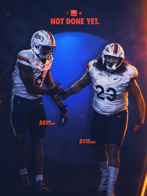 Jacob Holmes and Cazeem Moore will be integrated into Virginia football preseason activities as the program assesses matters associated with their return.

#GoHoos 🔶⚔️🔷 