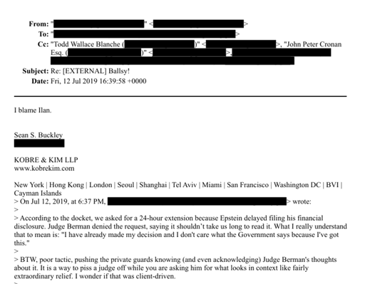 Todd Blanche was confirmed as Attorney General. 

In the Epstein files, Blanche is listed as a person on an email chain discussing filings in Epstein's case shortly after his arrest and before his death. 

Most of the other names in the email are redacted.

Full file: https://t.co/fWnrbS38vd