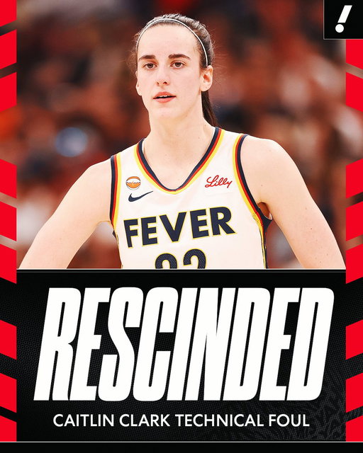 Caitlin Clark's technical foul given during the Fever's game vs. the Sky on Saturday has been rescinded by the league, per multiple reports. 

Clark will no longer have a one-game suspension and can play Tuesday against the Liberty. 