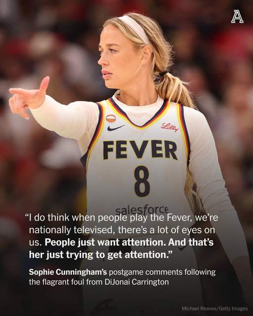 On Saturday, Sophie Cunningham absorbed an arm-to-the-neck from DiJonai Carrington on a layup attempt, resulting in Carrington’s ejection.

After heading to the locker room, the phrase “WHITE PRIVILEGE” was posted to Carrington’s Threads account.

https://t.co/5pruDkeYtE 
