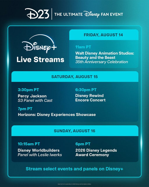 Join the excitement of D23: The Ultimate Disney Fan Event from home. Select panels and showcase presentations will be streaming on Disney+ this weekend. 