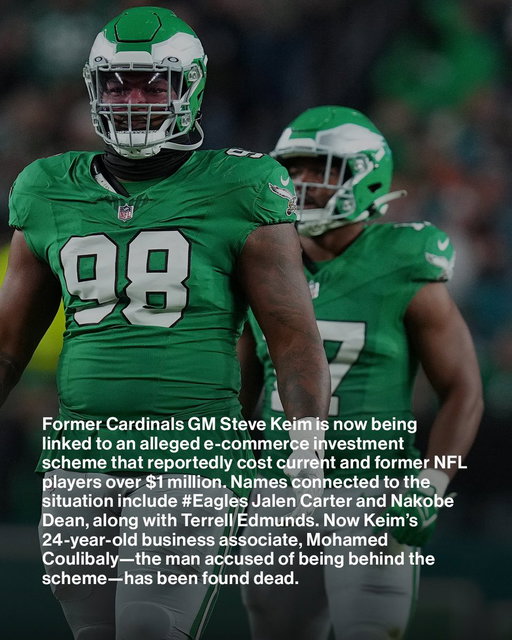 A wild situation involving current and former #Eagles players is unfolding. Jalen Carter, Nakobe Dean and Terrell Edmunds were reportedly among the NFL players who lost money in an alleged e-commerce investment scheme linked to former Cardinals GM Steve Keim and his business associate Mohamed Coulibaly.

Now, Coulibaly has reportedly been found dead at just 24 years old as questions surrounding the alleged scheme continue.

📸 Getty