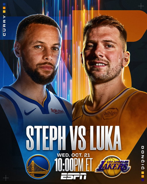 STEPH. LUKA. MUST-SEE TV. 🤩

Stephen Curry and the Warriors meet Luka Dončić and the new-look Lakers in a marquee California showdown during Opening Week of the 2026-27 NBA season!

📅 Wednesday, October 21 on ESPN 