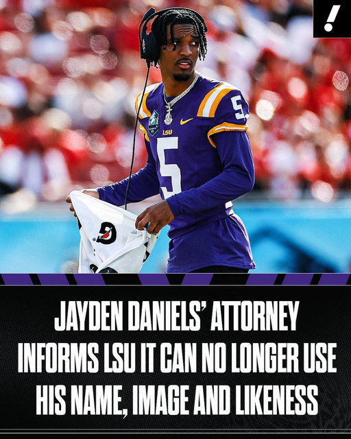 An attorney representing Jayden Daniels has informed LSU via cease-and-desist letter that it can no longer use his name, image and likeness, per ESPN. 

Daniels felt "profoundly disrespected by LSU's decision" to allow sophomore CB DJ Pickett to wear the No. 5 jersey that Daniels wore when he won the Heisman Trophy in 2023 while with the Tigers, according to a statement from Daniels' spokesperson to ESPN.