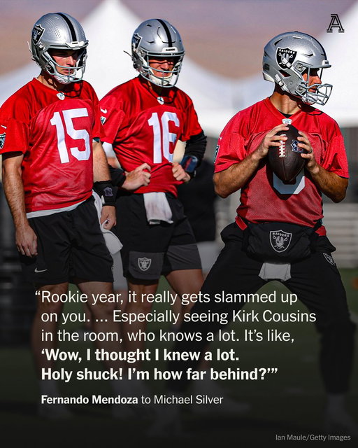 “It’s like when you’re a kid; you’re trick-or-treating, and there’s the haunted house. You’re not trying to go over there.” Fernando Mendoza said of the Las Vegas Strip.

@MikeSilver spoke with Mendoza ahead of his Raiders debut: https://t.co/9ejOxCGjJA 