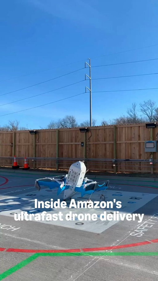 Amazon's drones are reinventing what fast means. Here's an inside look at the future of delivery. ⚡

Nearly all items 5 pounds or less that fit in a large shoebox can be delivered ultrafast by drone—we're talking snacks, headphones, last-minute gifts, and more. Our drones use onboard cameras and sensors for navigation, obstacle detection, and safe delivery. Oh, and they're fully electric and can fly in light rain and a range of temperatures. ⬇️