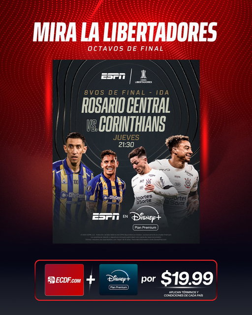 ¡ROSARIO CENTRAL VS. CORINTHIANS POR LOS OCTAVOS DE FINAL! 😎🔝

🇦🇷🇧🇷 Mira este partidazo entre argentinos y brasileños hoy a las 7:30 p. m., en el Plan ECDF y Disney+ Plan Premium.

📲  Contrátalo en https://t.co/RnkxbPX0ot 