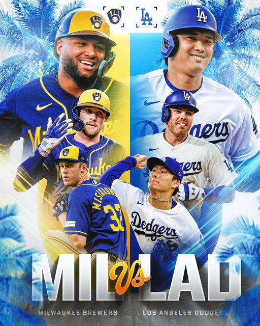 Two of the NL's best start a huge 4-game series tonight 🍿

The Brewers travel to Los Angeles for a rematch of last year’s NLCS against the Dodgers! 