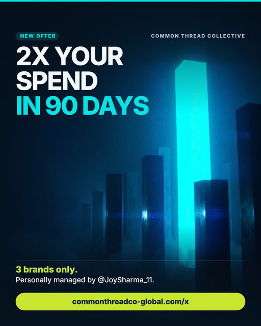 If you have a CPG brand that you believe is ready to aggressively scale, read this post:

@JoySharma_11 is crazy. 

In the works more hours, is willing to go further, spends more time thinking about eCommerce than anyone on earth kind of way...

He drives me nuts. 

But that is the kind of extraordinary effort it requires to produce extraordinary outcomes. 

He has been bugging me for months about creating an offering for subscription brands that focuses on RAPID SCALING. 

I finally gave in. It's extreme, but he believes in it so much that he is going to PERSONALLY MANAGE the first 3 brands that join. 

He believes he will DOUBLE YOUR SPEND in 90 days and handle EVERYTHING NEEDED TO DO IT.

That means you get: 

1. The Hourly Scaling API

We use our private Meta API to force spend into your winning hours. We bully everyone else out of the auction in the windows that matter.

2. Offer and Landing Page Design

We research, build and publish offers that outbid your category We manage $3B+, so we see what everyone bids, the closest thing to cheating an auction. Then we build it all for you: the offer, the pricing, the landing page.

3. Branded static ads 

For ever off and page Made in-house. Live in days. We double down on whatever the auction likes.

4, Proven Creators Ready To Work on Your Brand

*This part is uniquely awesome*

We have a special partnership with @RefunnelApp on this offer. They dug through their data and pulled the creators who always work. They sit in a private group, just for this program. Free, no % of spend, no % of sales.

5. 24/7 buyers. Hourly receipts.

Every hour, your Slack shows the extra spend we created. Behind it: trained buyers who manage $100,000 a day in budget. Never a VA.

6. A forecast you can bank on

Good to ±5%. Order inventory against it. Add a Meta credit line, cash never caps you.

★ Bonus: @JoySharma_11 is your growth strategist.

He directs this program and oversees $1 billion+ a year in revenue. Joy will personally be your growth strategist on all three spots. He would rather die than have this offer fail. He's banking a lot on this working. You will not find a harding working, smarter strategist in the entire world. 

Sign Up Here To Learn More: https://commonthreadco-global.com/x

And if you want to hear Joy talk about the offer directly listen to this episode of our pod: https://www.youtube.com/watch?v=6psqtXu4u88&amp