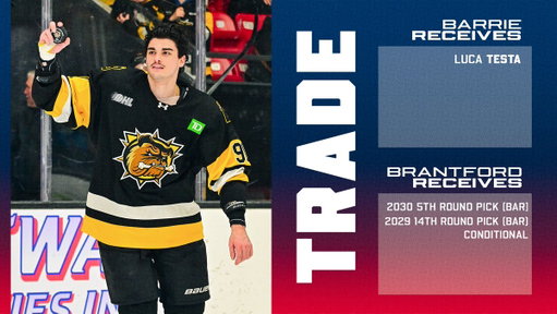 The Colts have announced a trade with the @BulldogsOHL , acquiring forward Luca Testa.

In return, Brantford receives Barrie’s 5th-round pick in 2030 and a conditional 14th-round pick in 2029.

📰| Details: https://chl.ca/ohl-colts/article/barrie-colts-acquire-luca-testa/ 