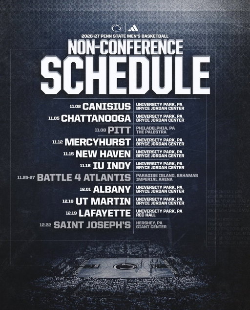 Penn State has released its non-conference schedule for the 2026-27 season. 