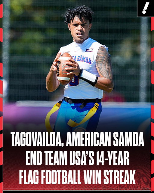 Taulia Tagovailoa, Tua's younger brother, threw five TDs as American Samoa stunned Team USA 38-32 at the Flag Football World Championships 🇦🇸

It marked Team USA's first competitive loss since 2012. 
