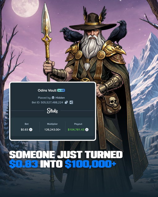 Someone just turned $0.83 into over $100,000 on Stake playing Odins Vault by @ValkyrieXStudio. 