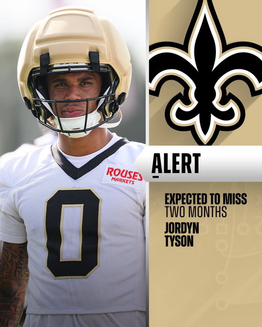 Saints WR Jordyn Tyson out about two months with a hamstring injury. (via @Rapsheet, @MikeGarafolo) 