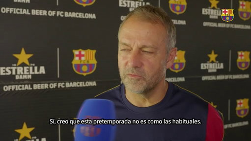 Hansi Flick analiza la pretemporada antes de la Festa del Gamper Estrella Damm y explica en qué punto se encuentra la elección de los capitanes del primer equipo. 