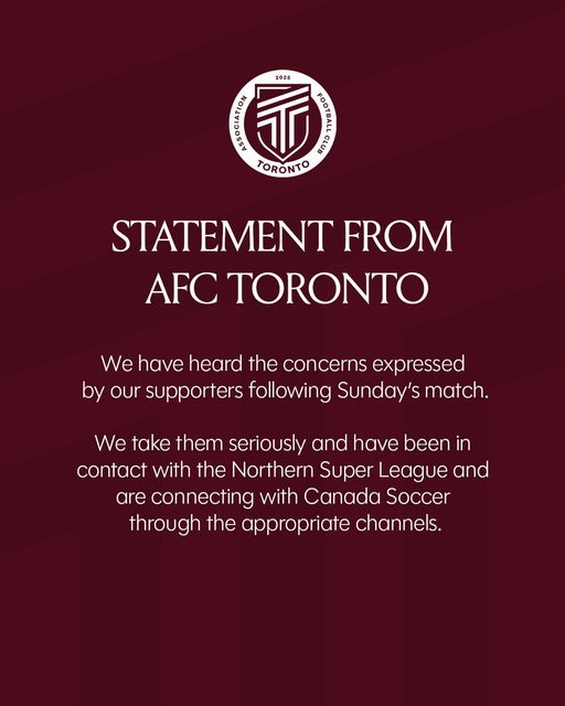 Statement from AFC Toronto regarding Sunday's match. 
